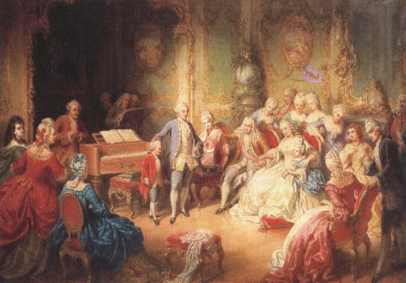 antonin dvorak the young mozart being presented by joseph ii to his wife, the empress maria theresa oil painting picture